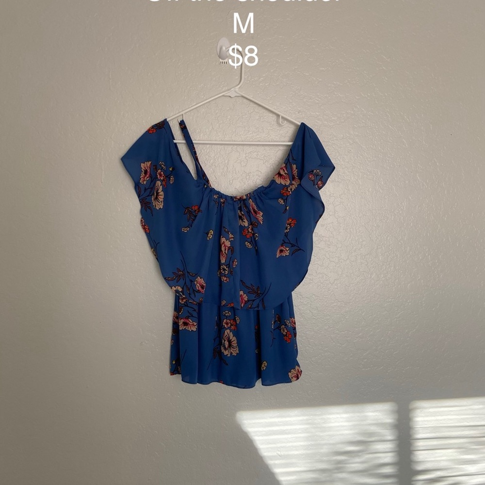 Blue off the shoulder shirt